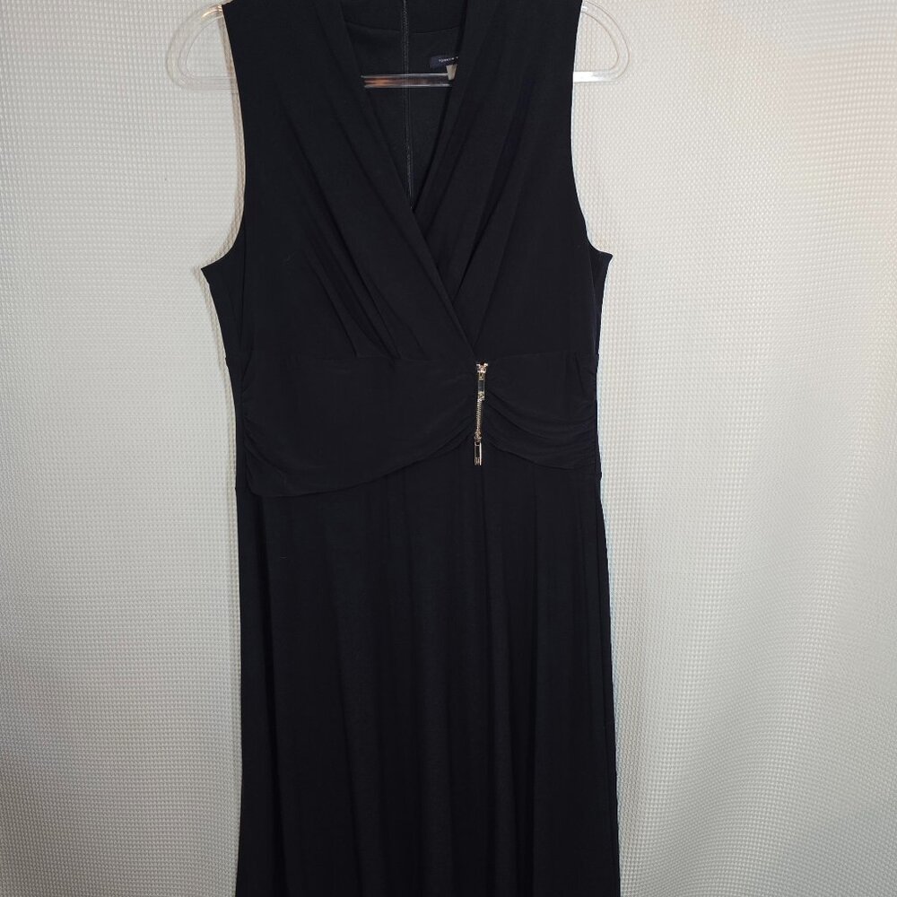 Tommy Hilfiger Black Sleeveless Dress Size 14 Midi Zip Front Draped Work Office